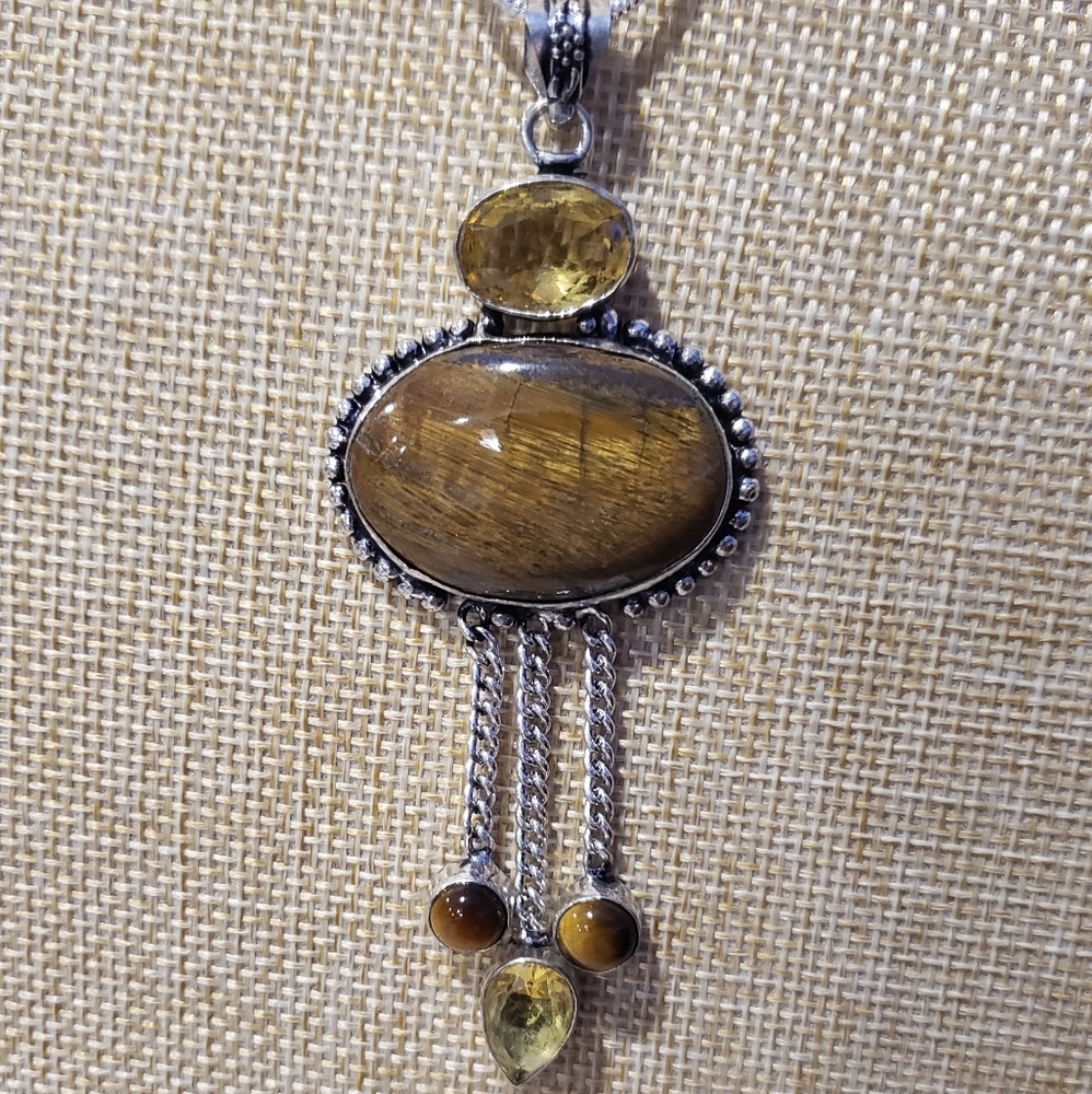 Gorgeous Handmade Tiger Eye Citrine 925 Necklace